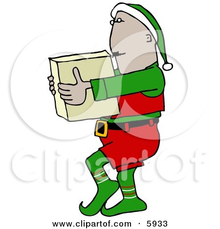 Elf Carrying a Christmas Toy in a Box Clipart Picture by djart