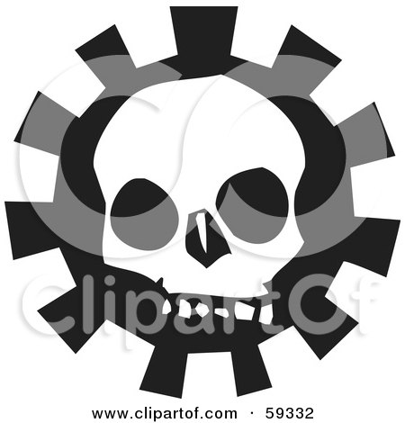 Royalty-Free (RF) Clipart Illustration of a Creepy White Skull Over A Gear - Version 3 by xunantunich