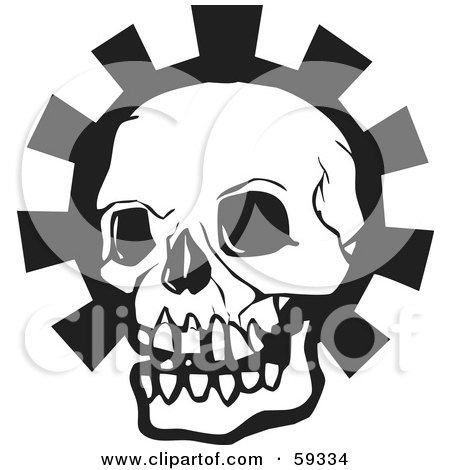 Royalty-Free (RF) Clipart Illustration of a Black Human Skull Head Over A Gear by xunantunich