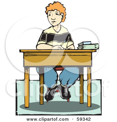 Royalty-Free (RF) Clipart Illustration of a School Boy Sitting At His Desk With Books by xunantunich
