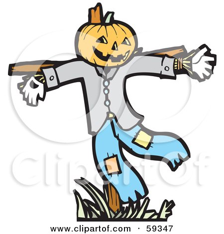 Royalty-Free (RF) Clipart Illustration of a Scarecrow With A Pumpkin Head by xunantunich