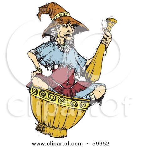 Royalty-Free (RF) Clipart Illustration of an Old Witch Woman Sitting In A Cauldron by xunantunich