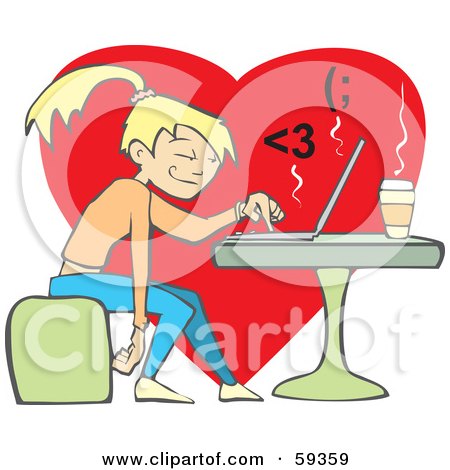 Royalty-Free (RF) Clipart Illustration of a College Girl Chatting With Her Boyfriend Online by xunantunich