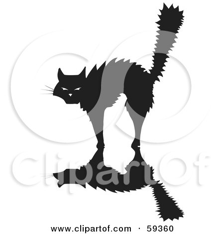 Royalty-Free (RF) Clipart Illustration of a Scared Silhouetted Cat Arching Its Back by xunantunich