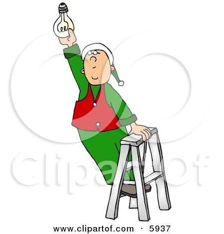 Santa's Elf Screwing In a Light Bulb Clipart Picture by djart