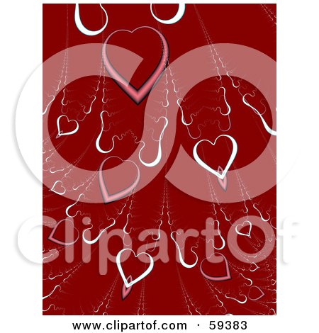 Royalty-Free (RF) Clipart Illustration of a Red Background Of Falling Hearts by ShazamImages