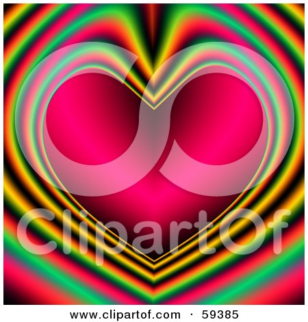 Royalty-Free (RF) Clipart Illustration of a Rainbow Colored Radiating Heart Background by ShazamImages