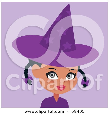 Royalty-Free (RF) Clipart Illustration of a Cute Little African Girl Wearing A Purple Halloween Witch Hat by Monica