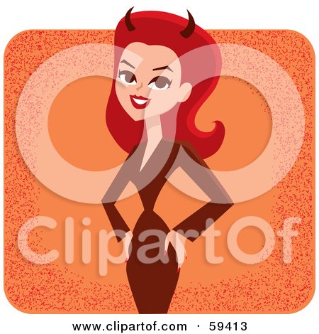 Royalty-Free (RF) Clipart Illustration of a Pretty Red Haired Devil Woman Smiling And Standing With Her Hands On Her Hips by Monica