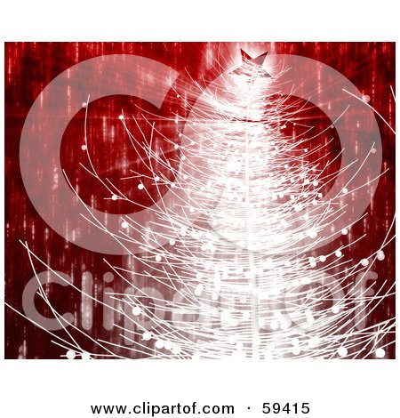 Royalty-Free (RF) Clipart Illustration of a White Sparkling Christmas Tree Topped With A Star On Red by Kheng Guan Toh