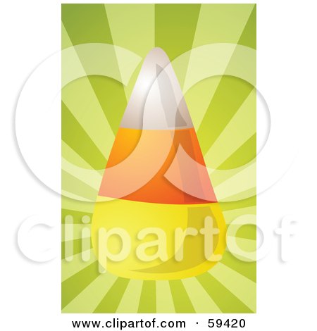 Royalty-Free (RF) Clipart Illustration of a Shiny Piece Of Candy Corn On A Shining Green Background by Kheng Guan Toh