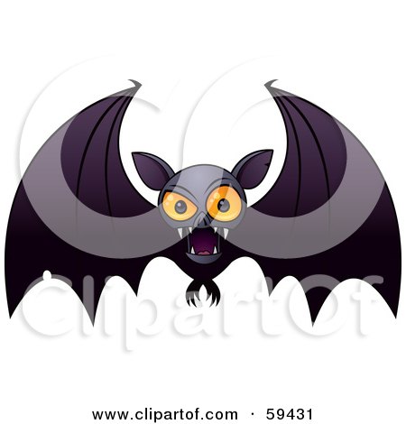 Royalty-Free (RF) Clipart Illustration of a Mean Orange Eyed Vampire Bat Swooping Forward by John Schwegel