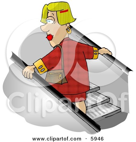 Woman Going Up an Escalator in a Shopping Mall Clipart Picture by djart