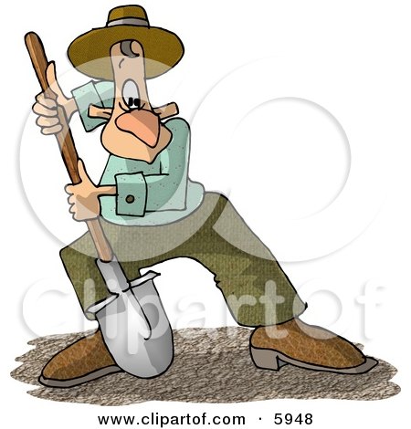 Man Digging Dirt with a Round Point Shovel Clipart Picture by djart