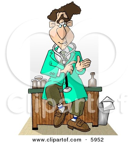Male Doctor Sitting On His Desk While Talking Clipart Picture by djart