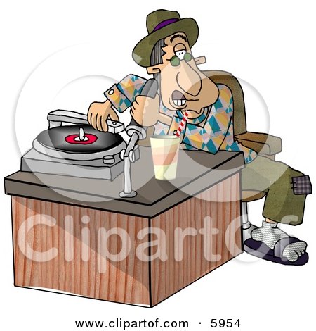 Disc jockey (DJ) Putting a Record On a the Player Clipart Picture by djart