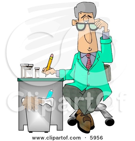 Medical Doctor Taking Notes While Sitting at a Desk in a Hospital Clipart Picture by djart