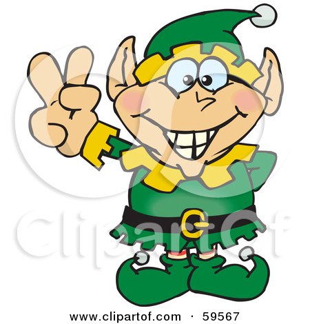 Royalty-Free (RF) Clipart Illustration of a Peaceful Male Christmas Elf Gesturing The Peace Sign by Dennis Holmes Designs