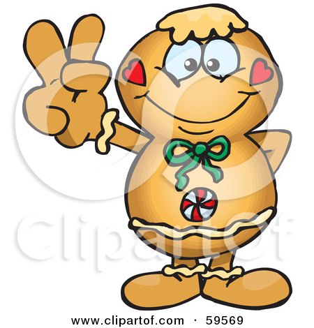 Royalty-Free (RF) Clipart Illustration of a Peaceful Gingerbread Man Gesturing The Peace Sign by Dennis Holmes Designs