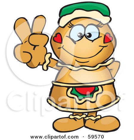 Royalty-Free (RF) Clipart Illustration of a Peaceful Gingerbread Woman Gesturing The Peace Sign by Dennis Holmes Designs