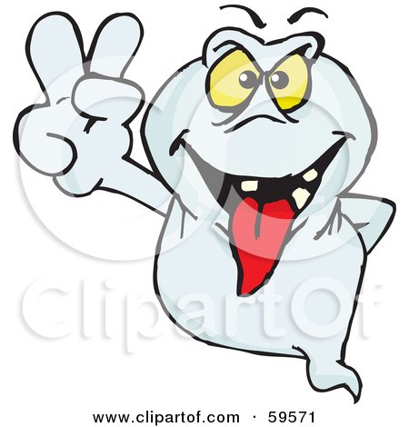Royalty-Free (RF) Clipart Illustration of a Deceiving Ghost Gesturing The Peace Sign by Dennis Holmes Designs