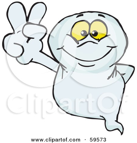 Royalty-Free (RF) Clipart Illustration of a Peaceful Ghost Gesturing The Peace Sign by Dennis Holmes Designs
