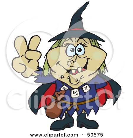 Royalty-Free (RF) Clipart Illustration of a Wicked Witch Gesturing The Peace Sign by Dennis Holmes Designs