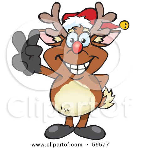 Royalty-Free (RF) Clipart Illustration of a Peaceful Rudolph The Red Nosed Reindeer Gesturing The Peace Sign by Dennis Holmes Designs
