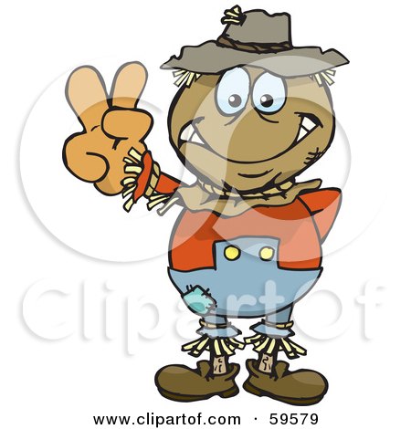 Royalty-Free (RF) Clipart Illustration of a Peaceful Scarecrow Gesturing The Peace Sign by Dennis Holmes Designs