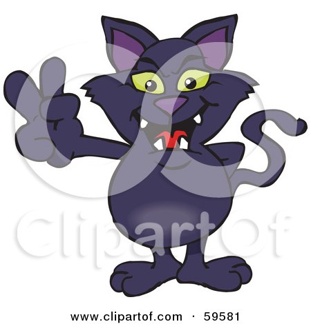 Royalty-Free (RF) Clipart Illustration of a Peaceful Black Halloween Cat Gesturing The Peace Sign by Dennis Holmes Designs