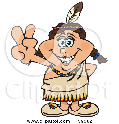Royalty-Free (RF) Clipart Illustration of a Peaceful Native American Woman Gesturing The Peace Sign by Dennis Holmes Designs