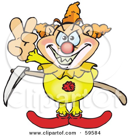 Royalty-Free (RF) Clipart Illustration of a Deceiving Killer Clown Gesturing The Peace Sign by Dennis Holmes Designs