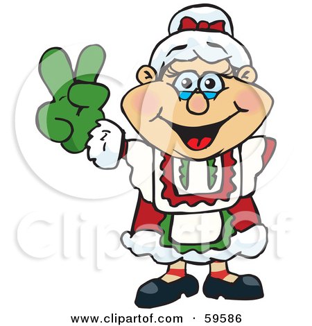 Royalty-Free (RF) Clipart Illustration of a Peaceful Mrs Claus Gesturing The Peace Sign by Dennis Holmes Designs