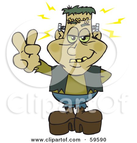 Royalty-Free (RF) Clipart Illustration of a Peaceful Frankenstein Gesturing The Peace Sign by Dennis Holmes Designs