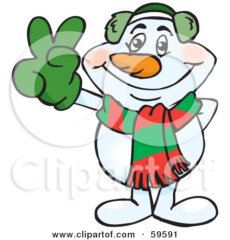 Royalty-Free (RF) Clipart Illustration of a Peaceful Winter Snowman Gesturing The Peace Sign by Dennis Holmes Designs