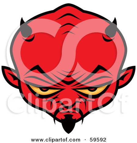 Royalty-Free (RF) Clipart Illustration of a Red Satan Head With Yellow Eyes, Horns And A Goatee by John Schwegel