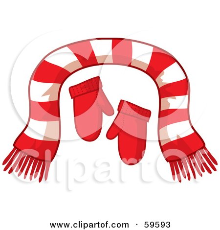 Royalty-Free (RF) Clipart Illustration of a Pair Of Red Mittens And A Striped Scarf by Rosie Piter