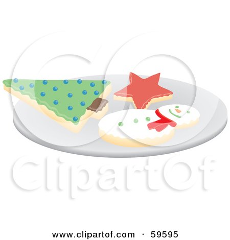 Royalty-Free (RF) Clipart Illustration of a Plate Of Christmas Tree, Star And Snowman Cookies by Rosie Piter