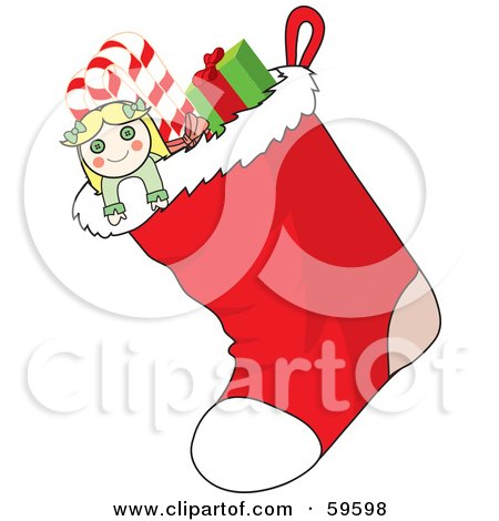 Royalty-Free (RF) Clipart Illustration of a Red Christmas Stocking Full Of Stuffers by Rosie Piter