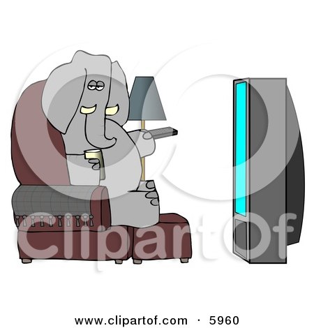 Human-like Elephant Watching TV and Drinking Beer Clipart Picture by djart