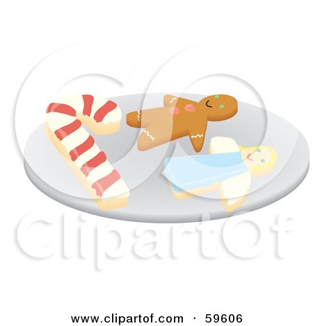 Royalty-Free (RF) Clipart Illustration of a Plate Of Candy Cane, Gingerbread And Angel Christmas Cookies by Rosie Piter