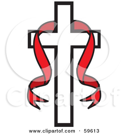Royalty-Free (RF) Clipart Illustration of a Red Ribbon Hanging On A White Ross by Rosie Piter