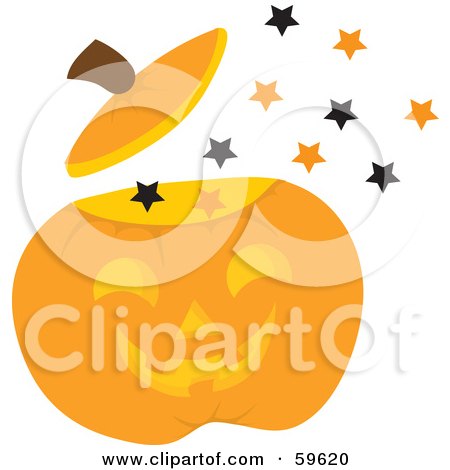 Royalty-Free (RF) Clipart Illustration of Magical Stars Floating Out Of A Halloween Pumpkin by Rosie Piter