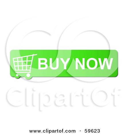 Royalty-Free (RF) Clipart Illustration of a Green Buy Now Shopping Cart Button Icon On White by oboy