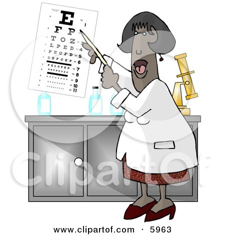 African American Female Eye Doctor Pointing at an Eye Chart Clipart Picture by djart