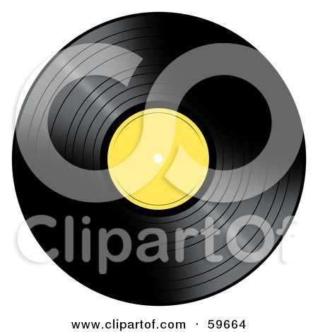 Royalty-Free (RF) Clipart Illustration of a Black Vinyl Record With A Yellow Label by oboy