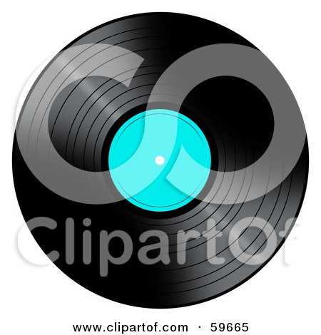 Royalty-Free (RF) Clipart Illustration of a Black Vinyl Record With A Turquoise Label by oboy