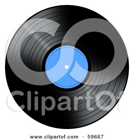 Royalty-Free (RF) Clipart Illustration of a Black Vinyl Record With A Blue Label by oboy