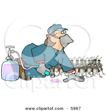 Humorous Bugs Watching a Pest Control Exterminator Test a Chemical Pesticide Substance Clipart Picture by djart