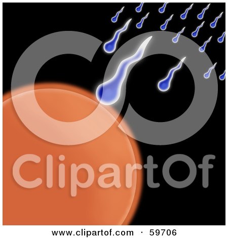 Royalty-Free (RF) Clipart Illustration of Blue Sperm Racing Towards An Orange Egg On Black  by oboy